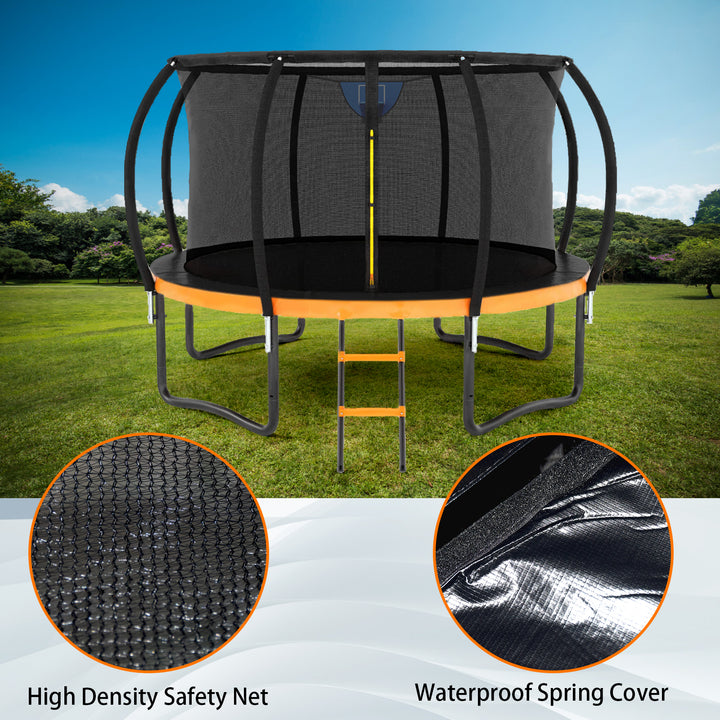 12FT Orange OutdoorTrampoline with Basketball Hoop