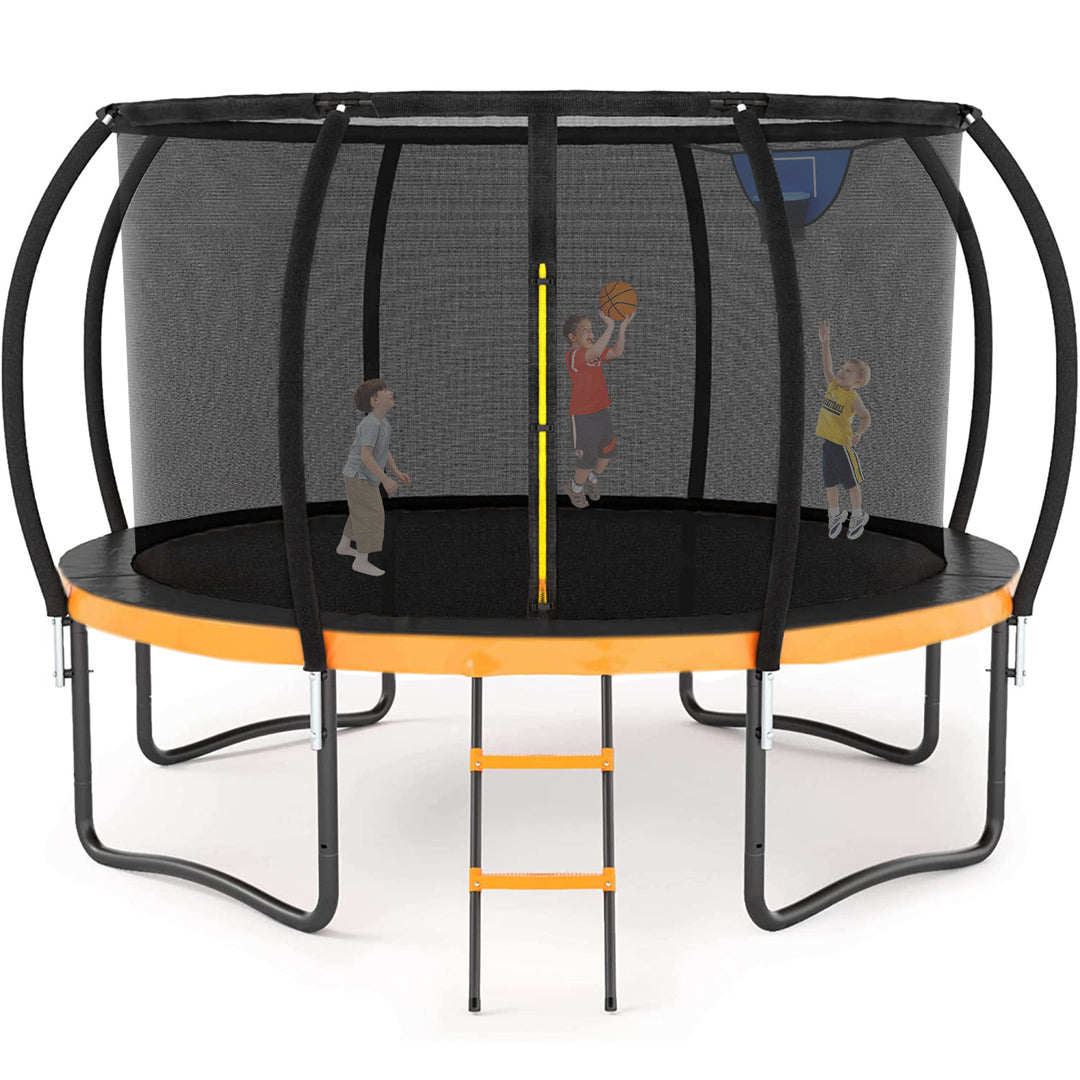 12FT Orange OutdoorTrampoline with Basketball Hoop