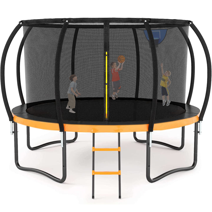 12FT Orange OutdoorTrampoline with Basketball Hoop