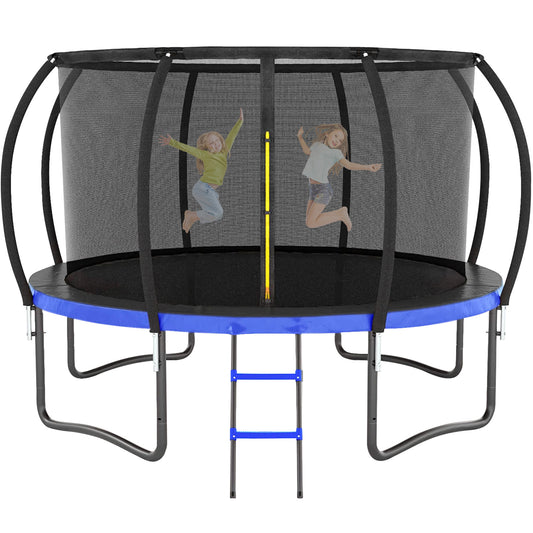 Trampoline 12FT 14FT Trampoline for Kids/Adults - Outdoor Recreational Trampolines with Enclosure Net Curved Poles and Ladder, Heavy Duty Trampoline Anti-Rust Coating, ASTM Approval