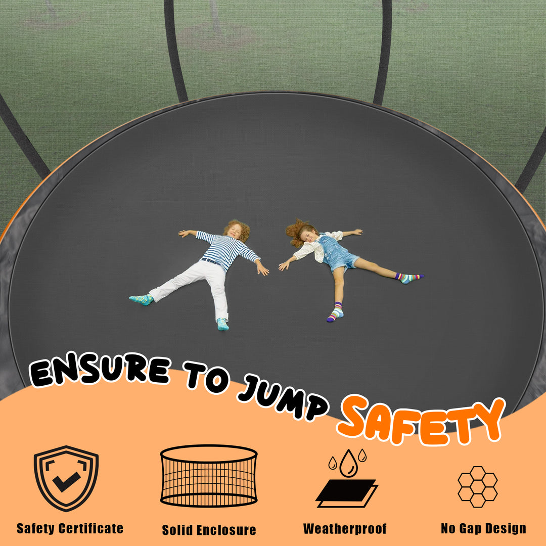 12FT Orange Outdoor Trampoline with Basketball Hoop & Sprinkler & Wind Stakes