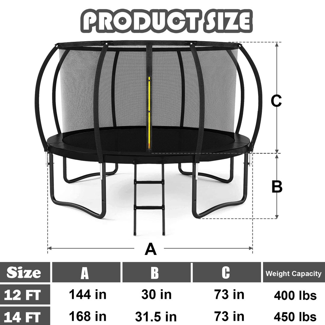 12FT Black OutdoorTrampoline with Basketball Hoop