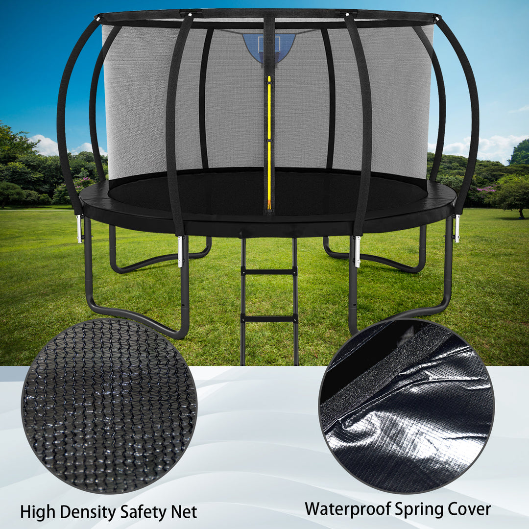 14FT Black Outdoor Trampoline with Basketball Hoop