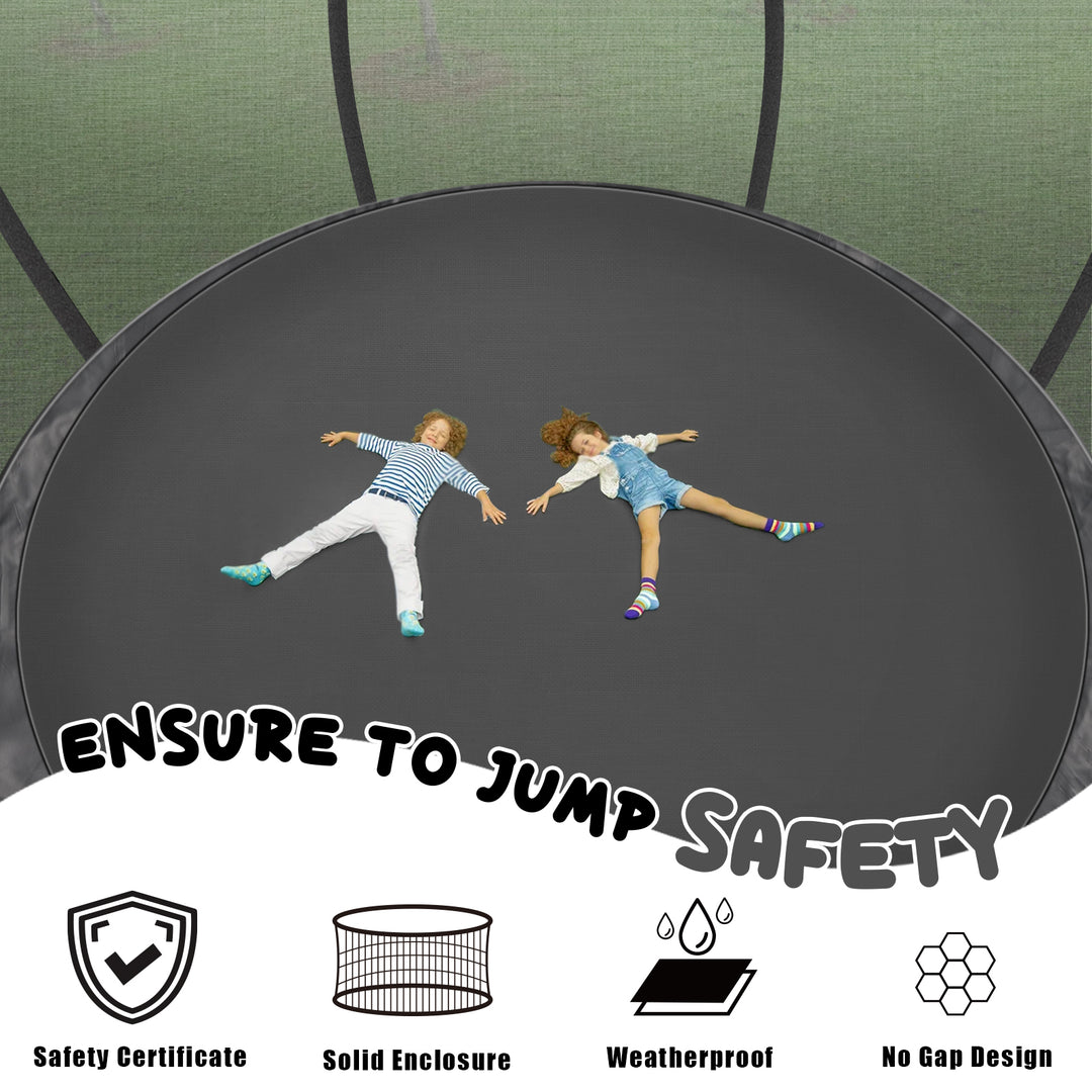 14FT Black Outdoor Trampoline with Basketball Hoop & Sprinkler & Wind Stakes