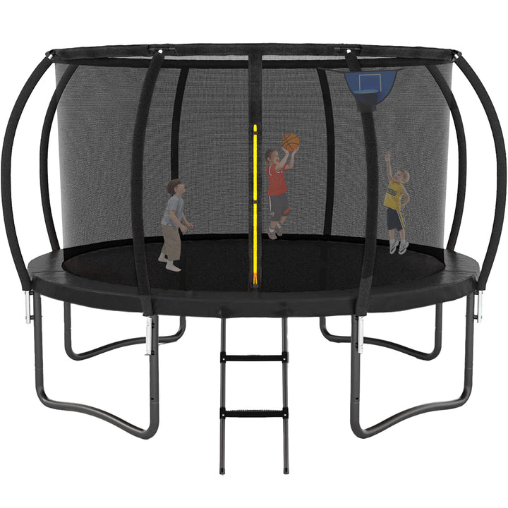 12FT Black OutdoorTrampoline with Basketball Hoop