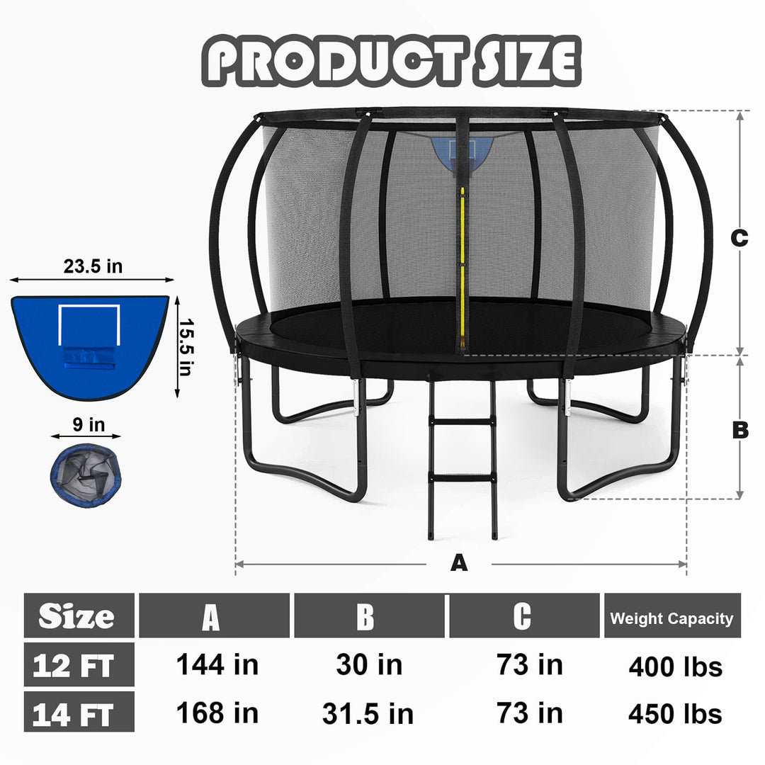 14FT Black Outdoor Trampoline with Basketball Hoop