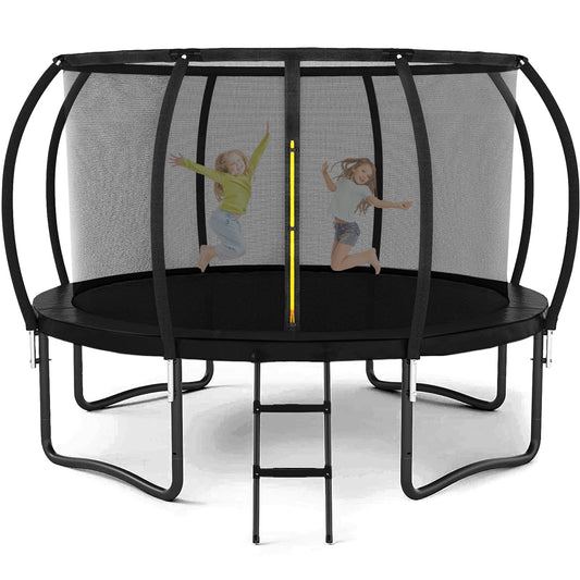 Trampoline 12FT 14FT Trampoline for Kids/Adults - Outdoor Recreational Trampolines with Enclosure Net Curved Poles and Ladder, Heavy Duty Trampoline Anti-Rust Coating, ASTM Approval