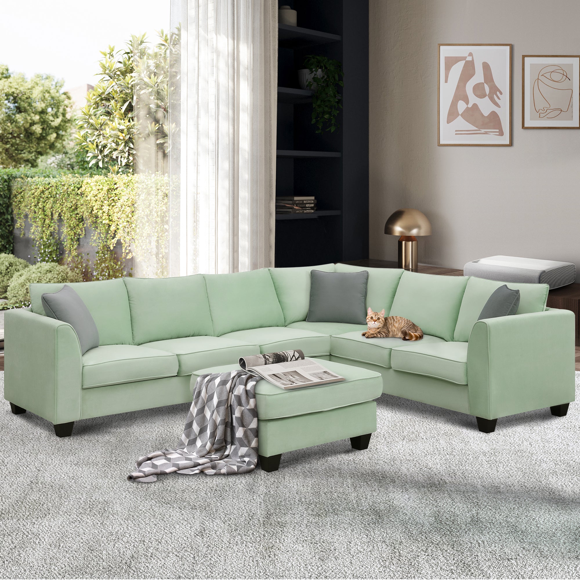 Sage green deals microfiber sectional sofa