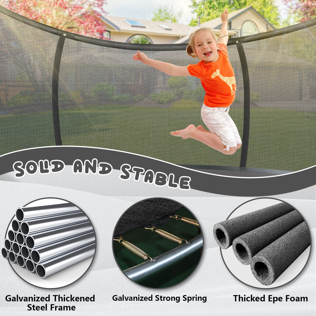 14FT Black Outdoor Trampoline with Basketball Hoop & Sprinkler & Wind Stakes