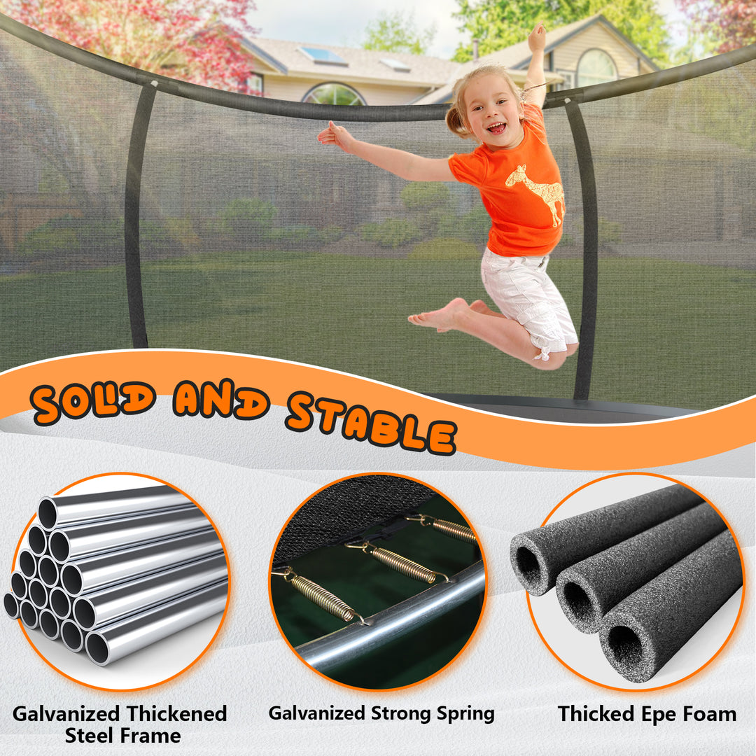 14FT Orange OutdoorTrampoline with Basketball Hoop