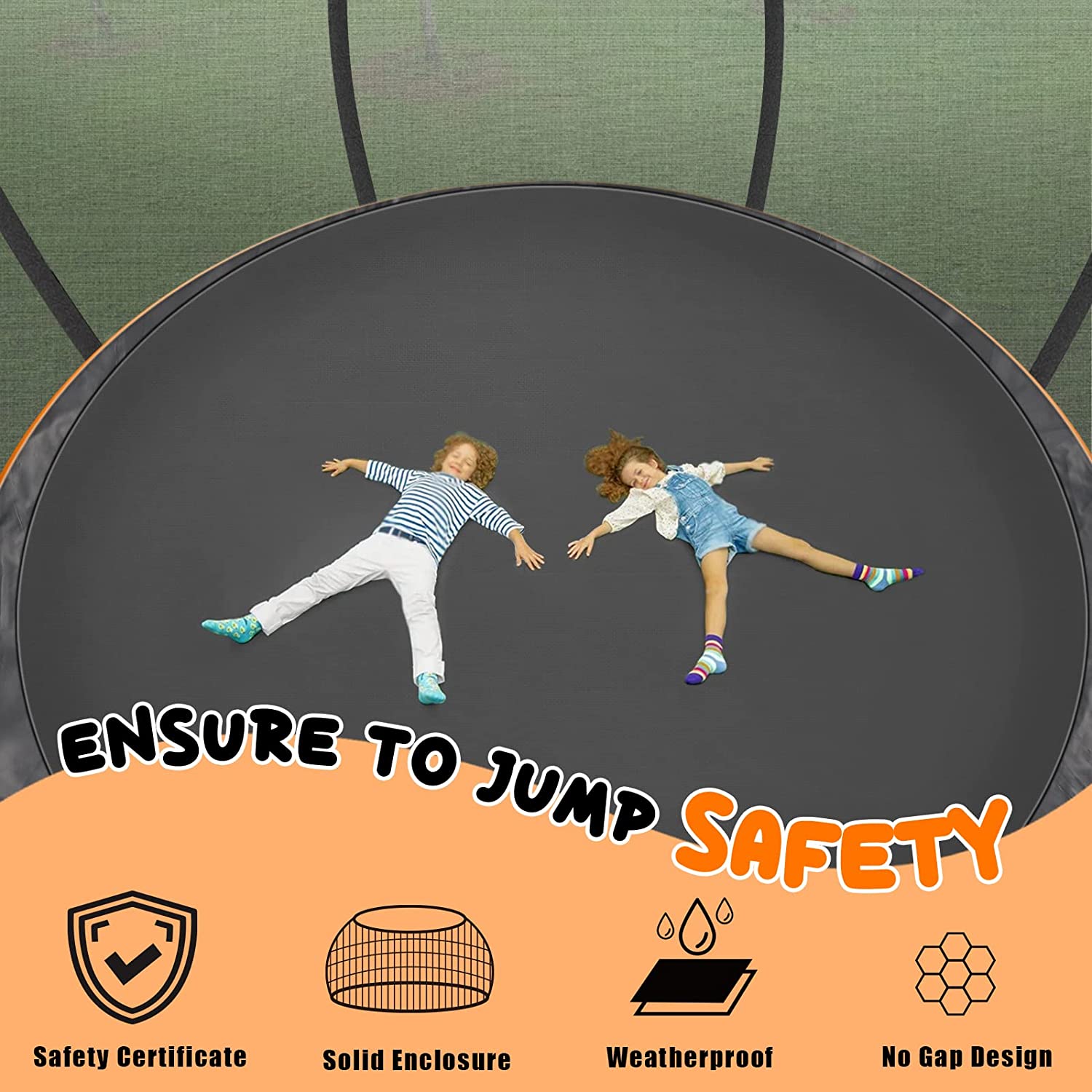 Heavy Duty JELENS Trampoline 12FT 14FT, Recreational Trampolines With Enclosure Net And Ladder Outdoor Anti Rust Trampolines For Kids And Adults Trampoline For Kids